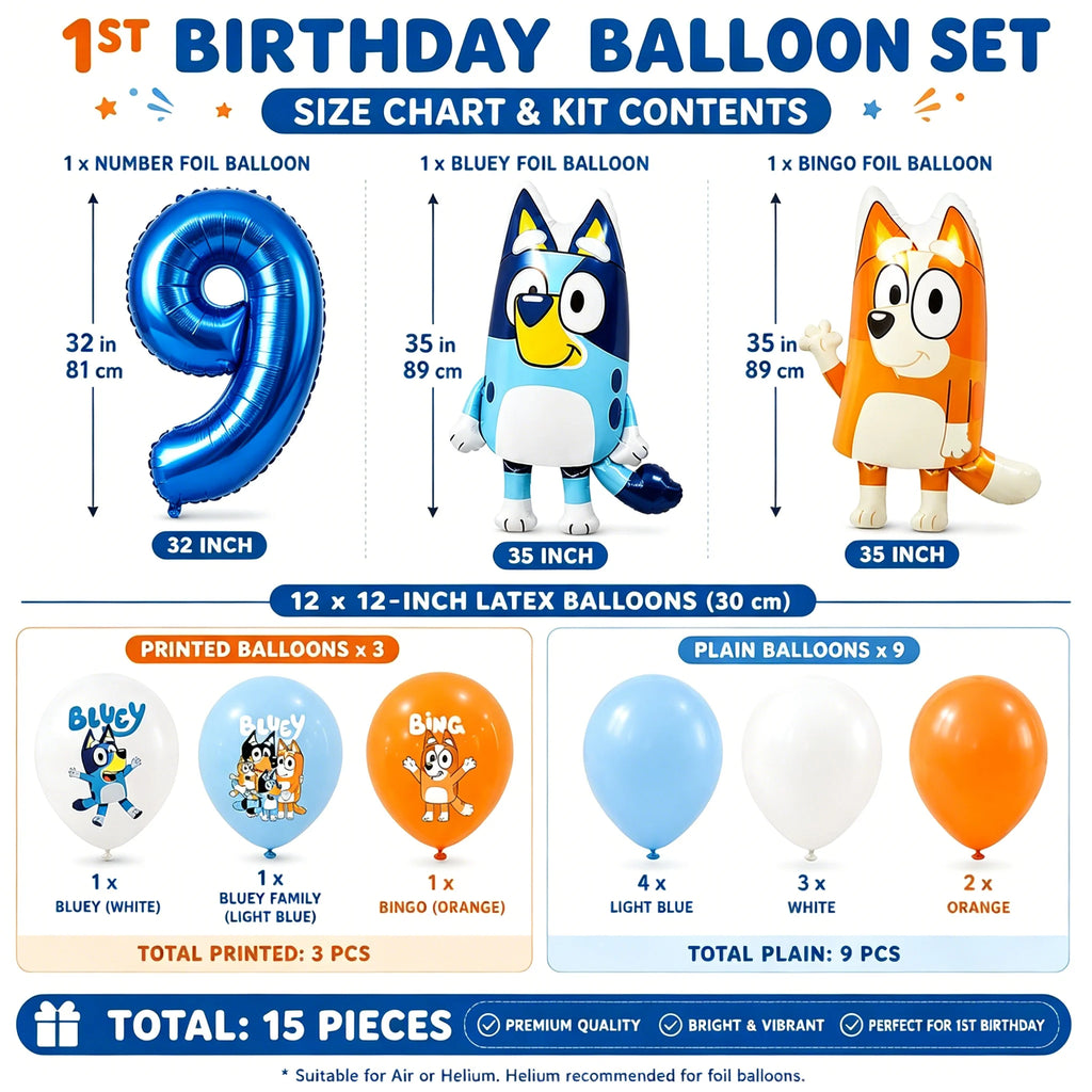Bluey 1th Birthday Decorations Balloon Set Bluey Bingo Foil Balloons Latex Balloons Party Supplies for Kids Girls Boys