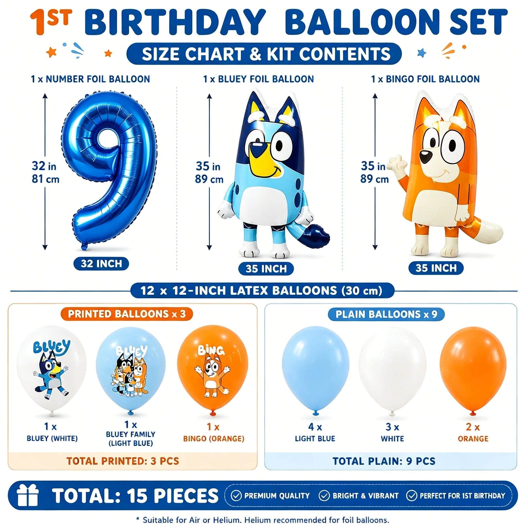 Bluey 1th Birthday Decorations Balloon Set Bluey Bingo Foil Balloons Latex Balloons Party Supplies for Kids Girls Boys