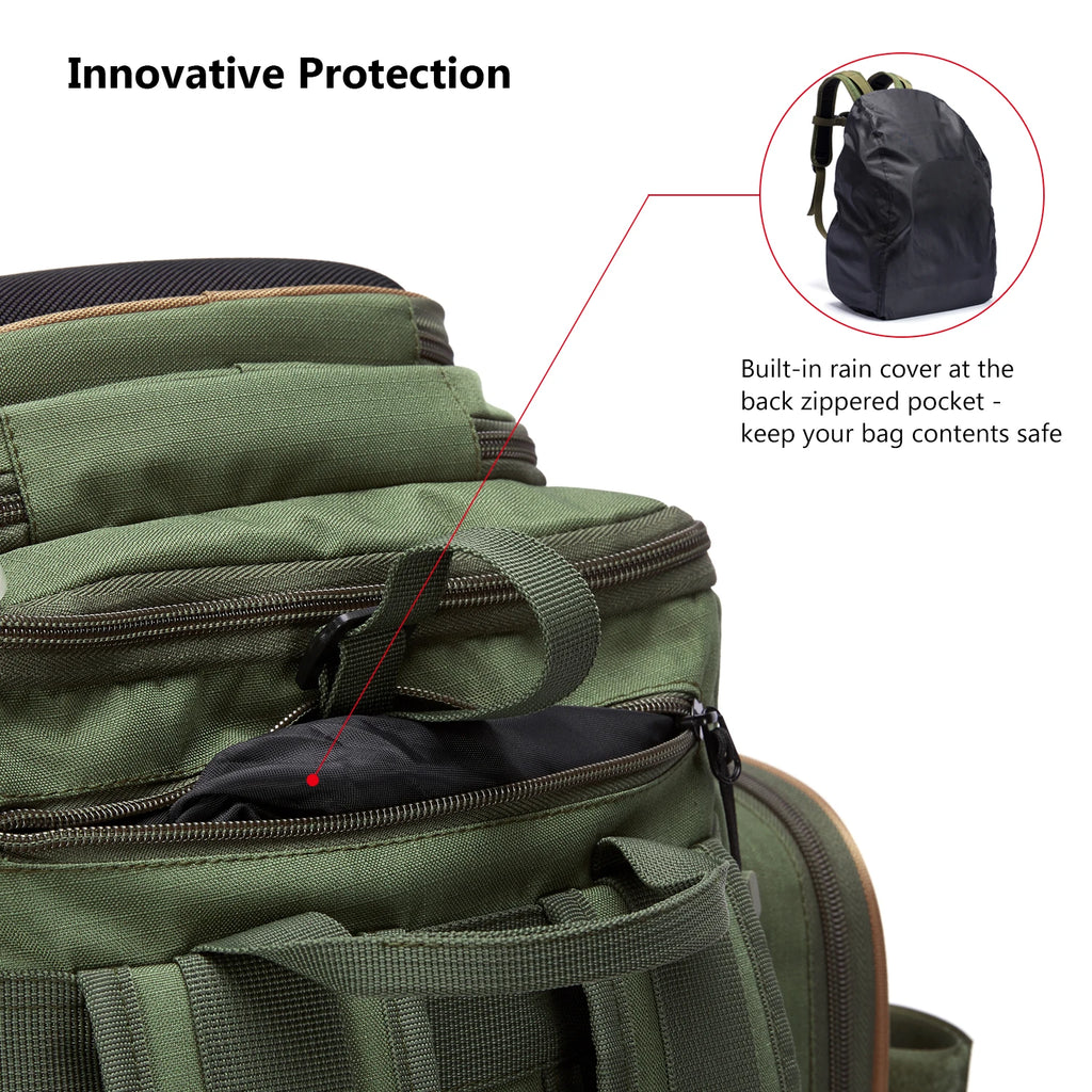Bassdash Multifunctional Fishing Tackle Backpack Lightweight Tactical Soft Tackle Box with Protective Rain Cover