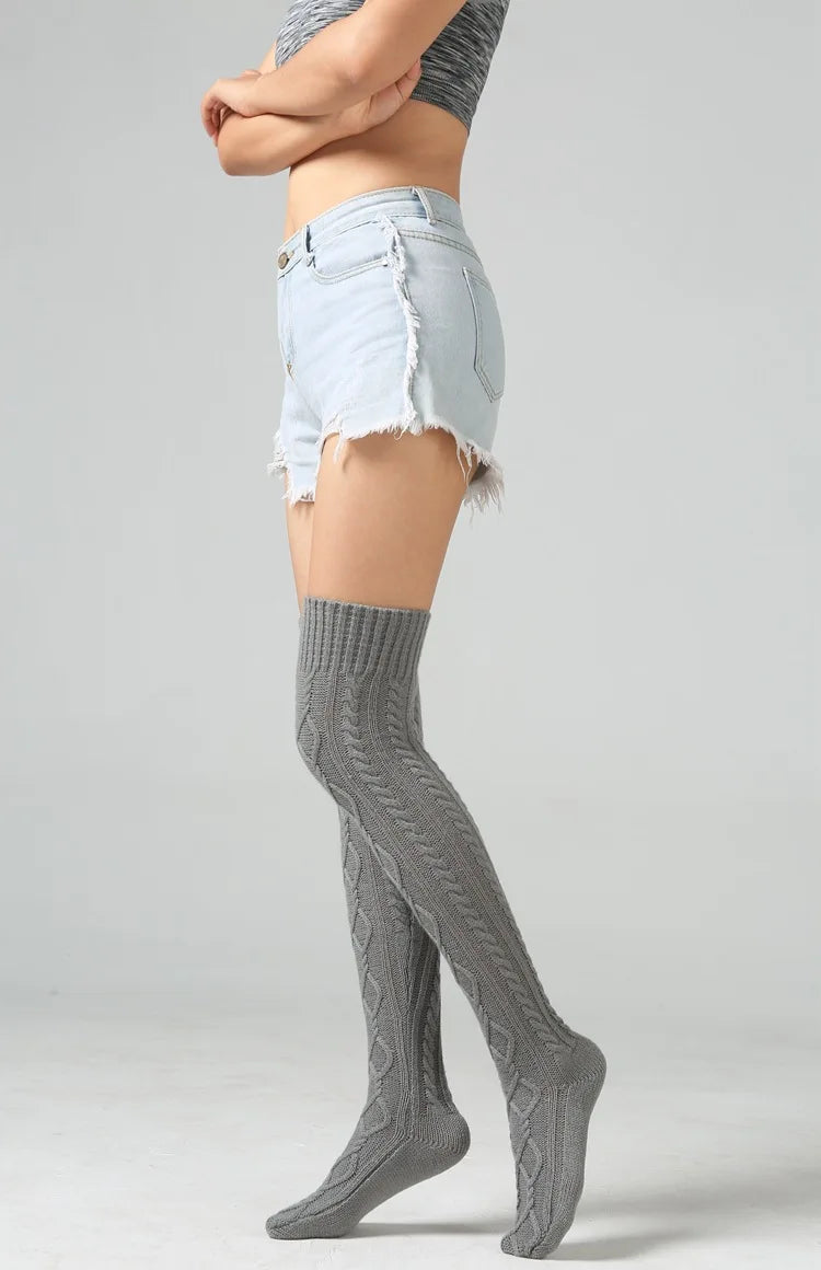 Winter Women Knee Socks Ladies Thigh High Stockings Girls Warm Sexy House Floor Long Stocking Knitting Wool Over Knee Stocking