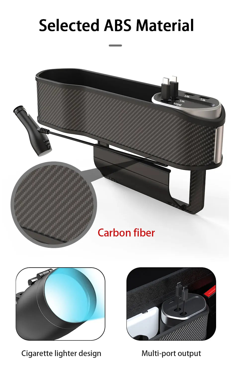 SEAMETAL Car Seat Gap Filler Organizer With Cup Holder Front Seat Console Side Pocket With Wireless Charging,Type-C,Lightning