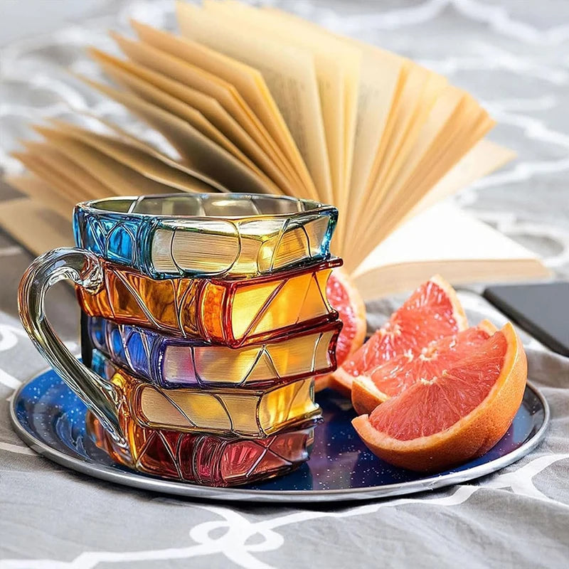Creative Painted Book Mug 11oz Novelty 3d Painted Books Coffee Mug Unique Colorful Resin Books Stack Coffee Cup Collection Gifts