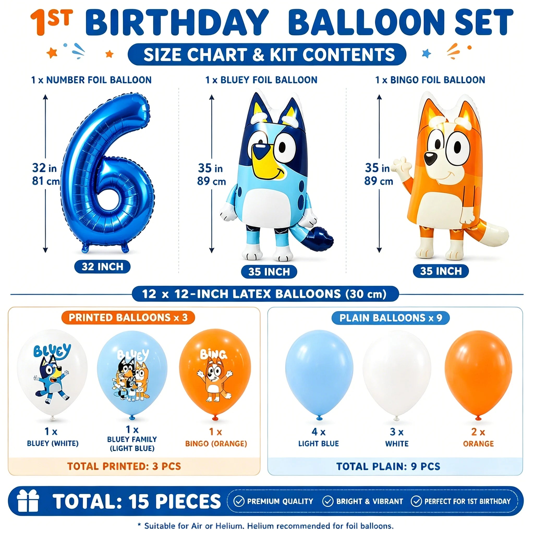 Bluey 1th Birthday Decorations Balloon Set Bluey Bingo Foil Balloons Latex Balloons Party Supplies for Kids Girls Boys