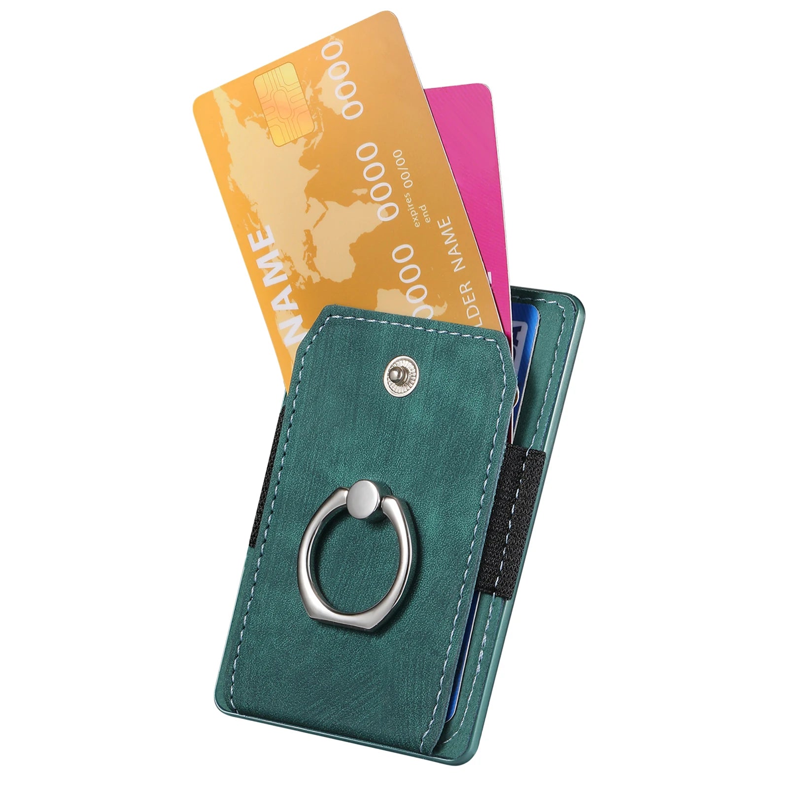 Phone Holder Wallet Case Card Slot Holder PU Leather Back Sticker Adhesives With Ring Stand For Mobile Phone iPhone Samsung