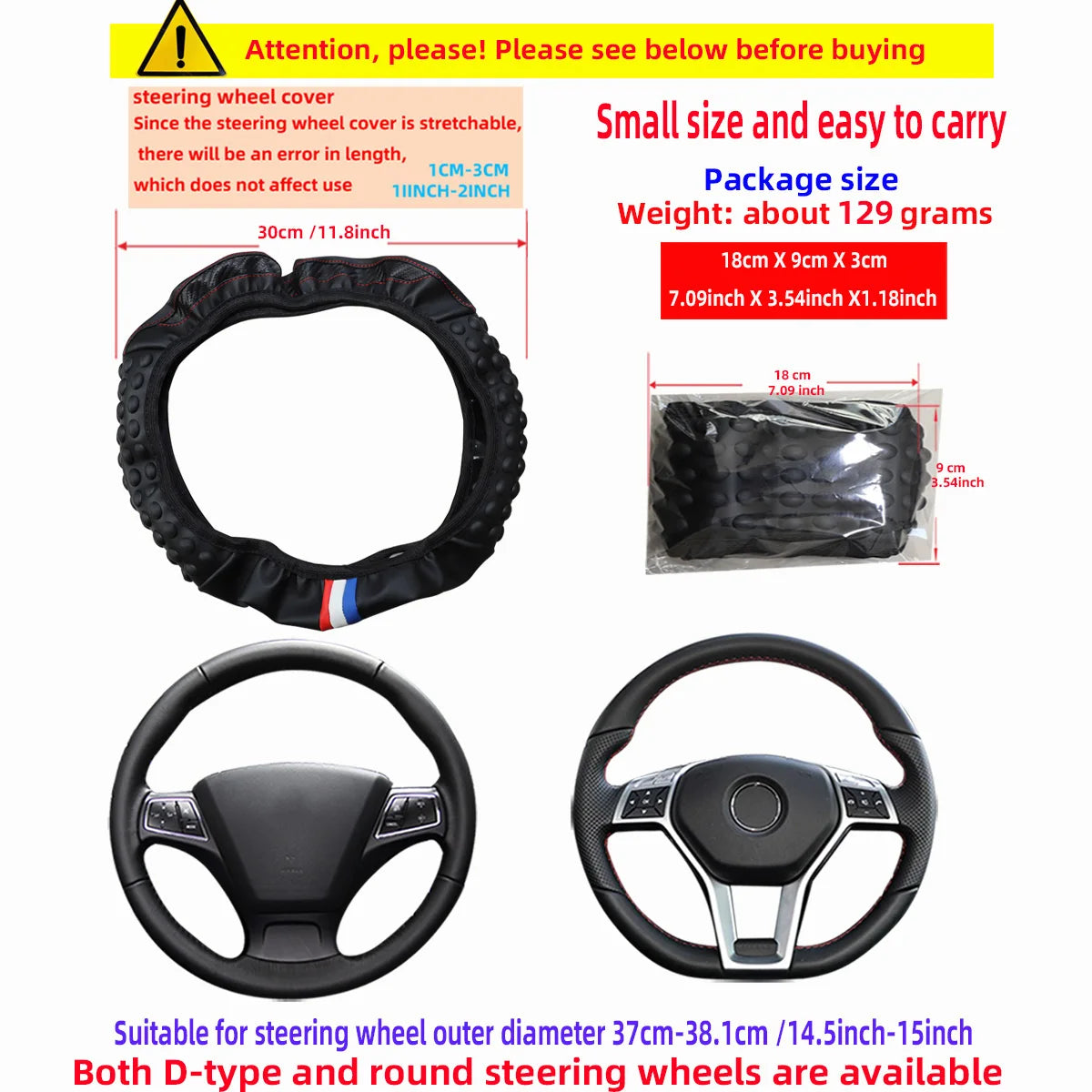 Automotive Products Carbon Tiny Silicone Massage Pellet Leather Steering Wheel Cover without Inner Ring Fits 14.5-15 Inches