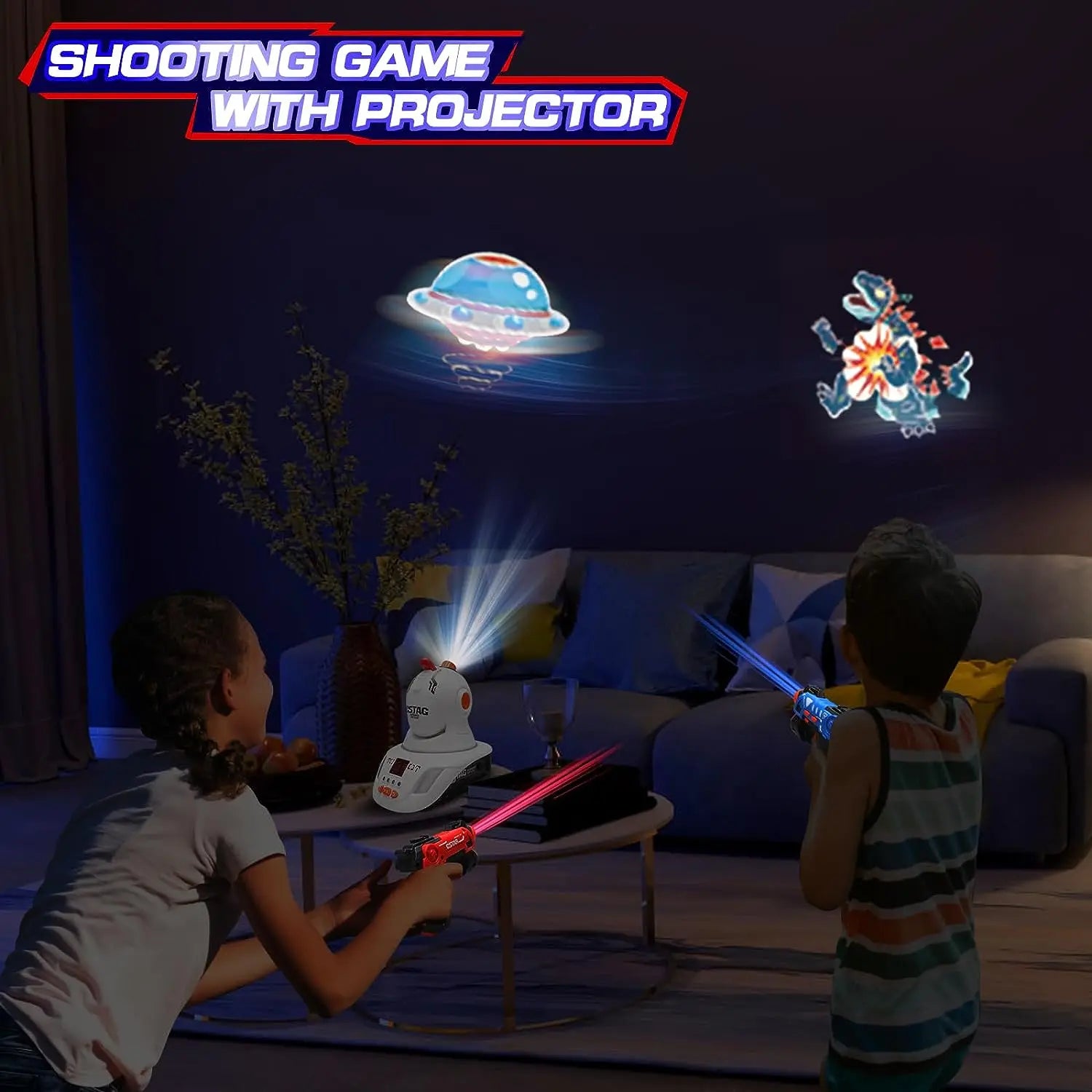 VATOS Infrared Laser Tag Guns Set Projector Duck UFO Hunting Game Indoor 2 Players Mini Pistol Toy Kids 2-7 Ages Boys Girls Gift