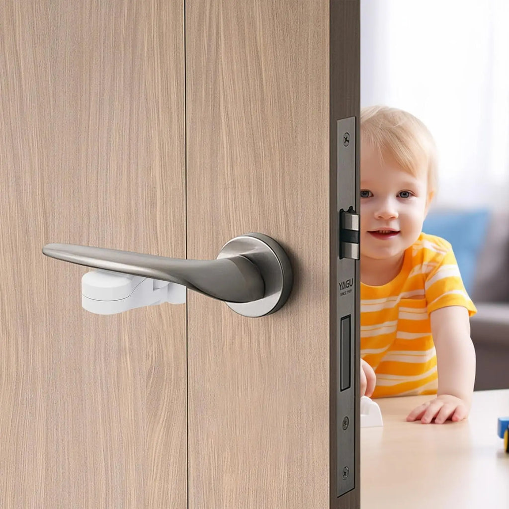 Child Proof Door Lever Lock Baby Safety Door Handle Lock with 3M Adhesive No Drilling Needed Minimalist Design for Home Security