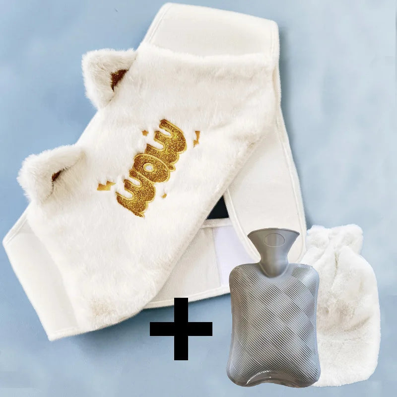 3-Piece Set Filling Water Type Hot Water Bag Hot Water Bottle Cover Plush Animal Belt Winter Menstrual Women Belly Hand Warmer