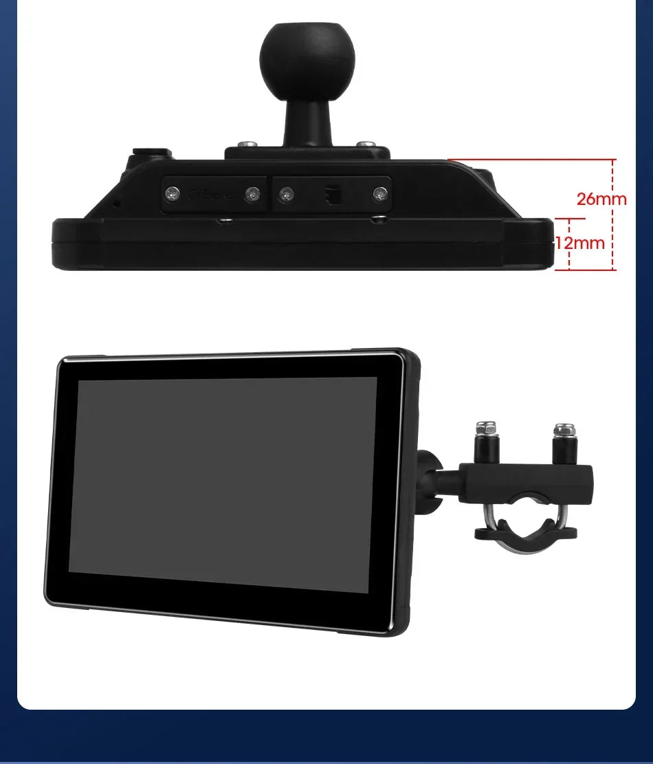 Srnubi 7 Inch Motorcycle Portable Navigation GPS Wireless Carplay Android Auto IP67 Waterproof Motorcycle Touch Screen Display