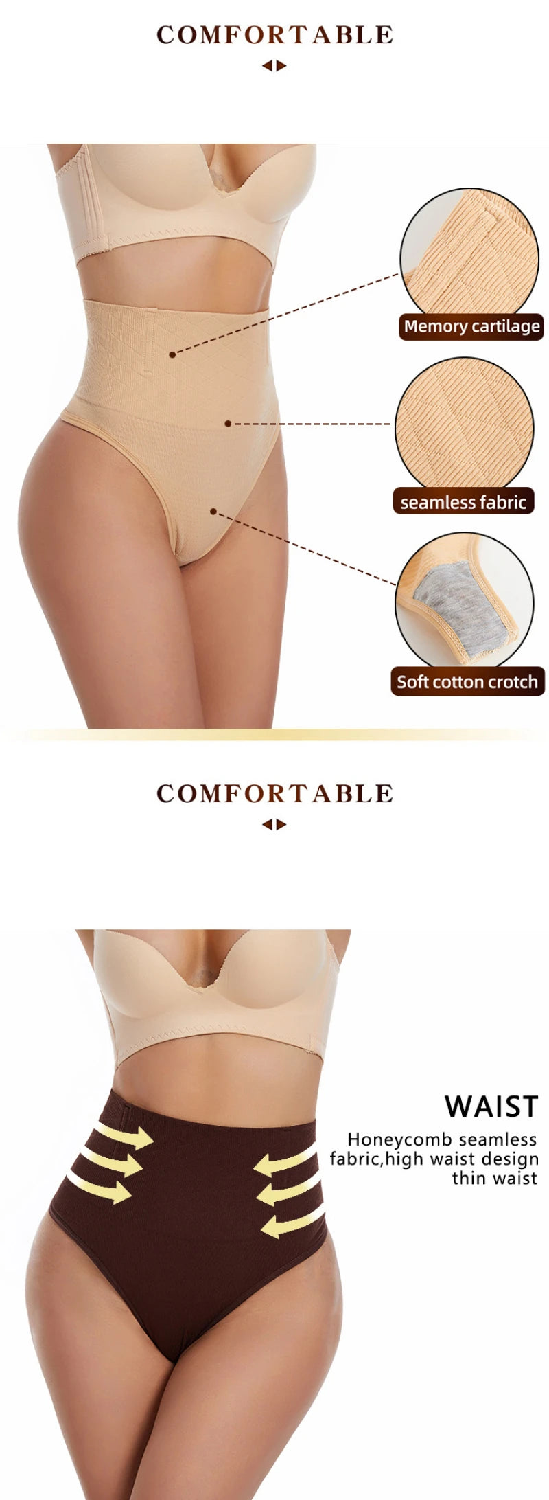 Thin Thong Women's Strong Hip Lift Tummy Control Panties with Fishbone Steel Boning Waist Cincher Mid-High Waist Shaper