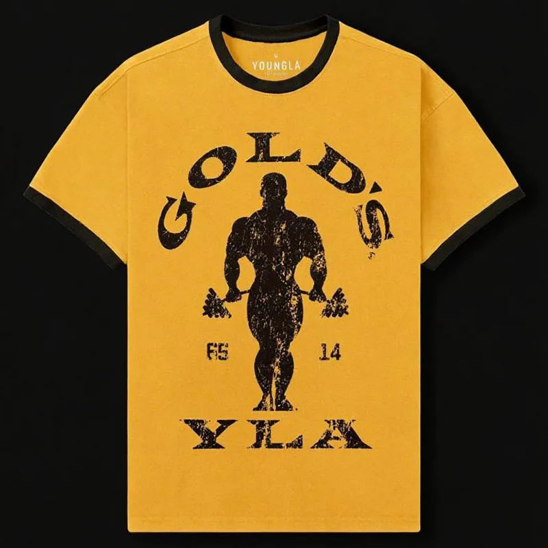 Outdoor Running Training Exercise 2026 Summer Fitness Men's Short Sleeved Quick Action Breathable Cotton Printed Gym Top