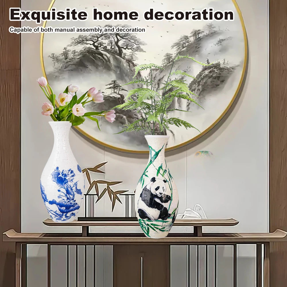 3D Puzzle Vase Home Decoration Christmas Gifts DIY Chinese Vase for Bouquet Flowers Creative Handmade Flower Vase Puzzle Toys