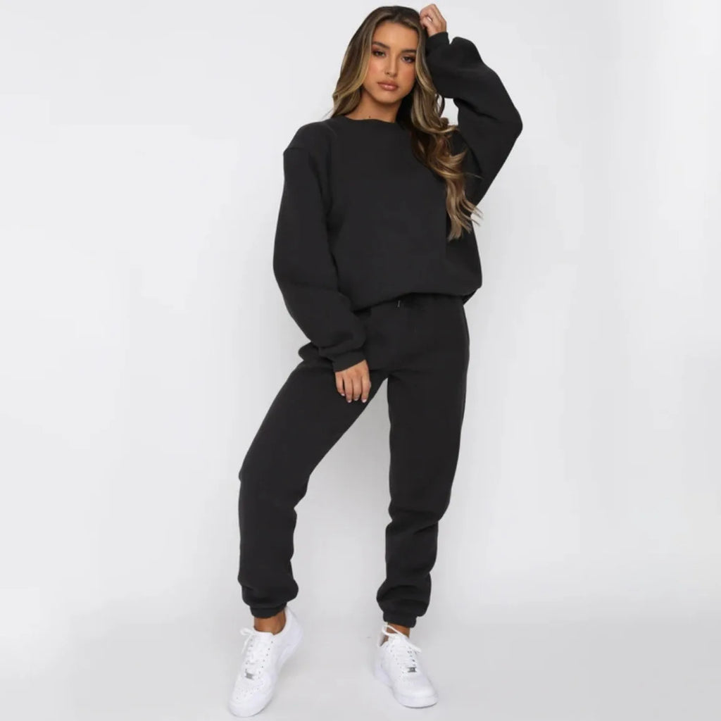 Осение Женские Костюмы Women's Winter Warm Suit Round Neck Solid Color Long Sleeve Pullover Sweatshirt Sweatpants Штаны Женские