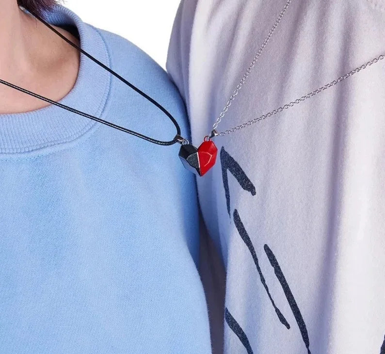 Good Simple Quality Couple Pendant Necklace Electrocardiogram,Magnetic Heart,Pendant Splicing Necklace Valentine's Day Gift