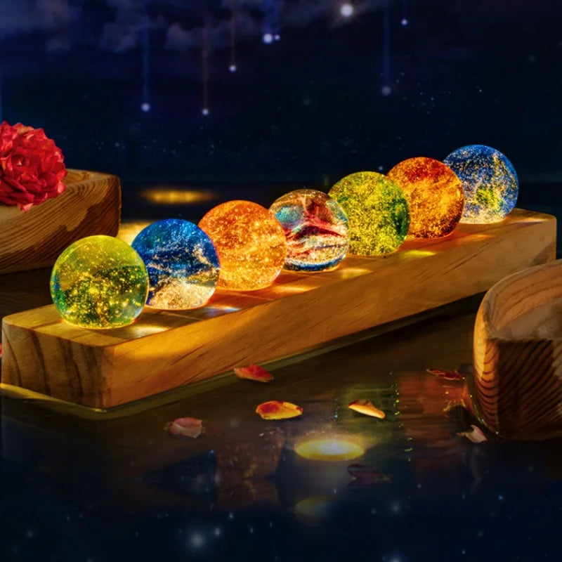 1 Set Fantasy Colorful Glass Star Ball Luminous Planet Astronomy Planets Ball Fantastic Style Home Decoration Cosmic Model Gift