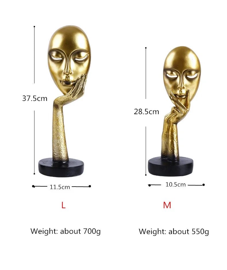 Accessories for home decoration silence is Gold statue for decoration statue of human face sculpture abstract African decoration