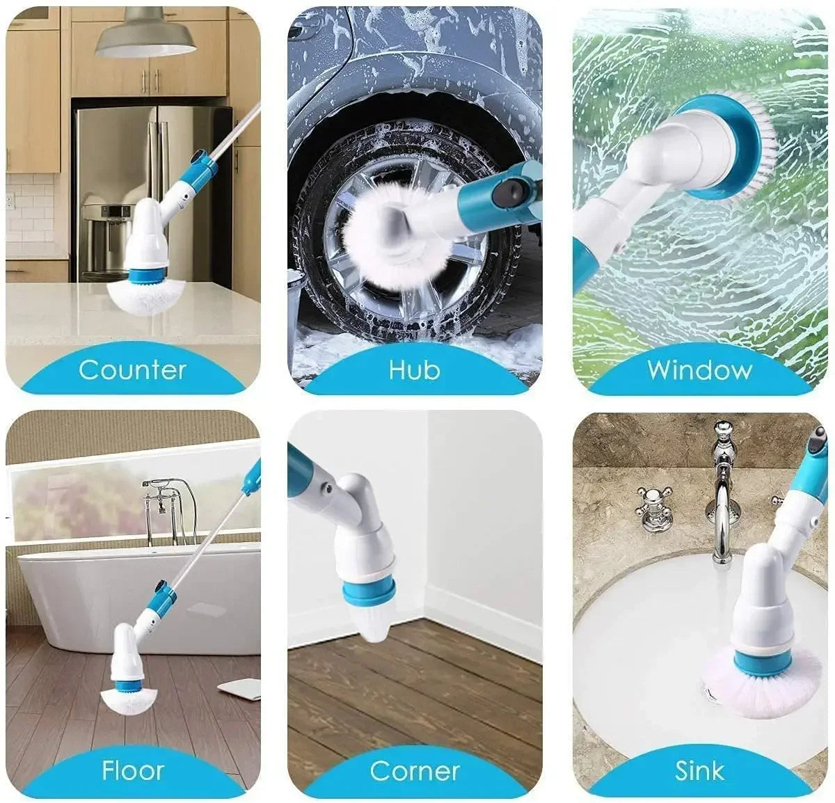 Electric Cleaning Brush 1PC Long Handle Rotating Cordless Rechargeable Household Bathroom Kitchen Floor Tile Washing Brush