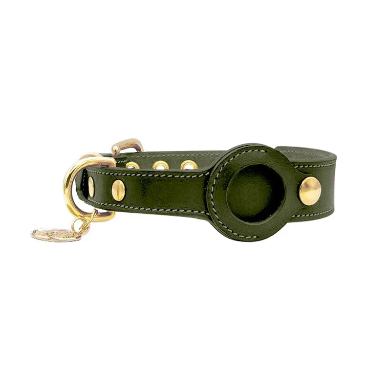 Luxury Genuine Leather Airtags Pet Collar Adjustable Dog Necklace For Puppy Medium Dog Anti-lost Pet Collar With Airtag Holder