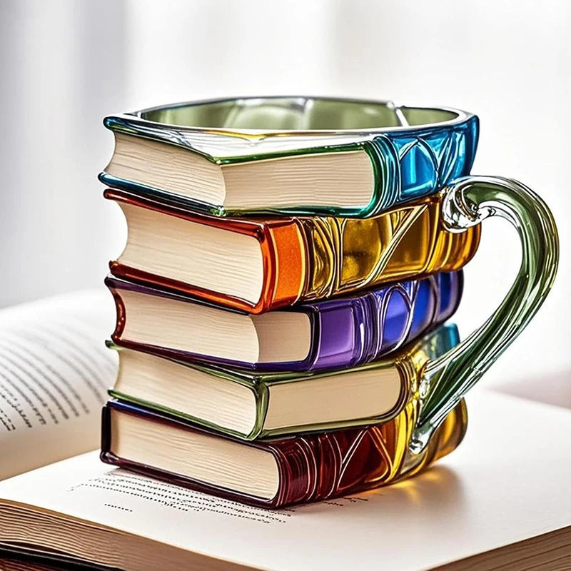 Creative Painted Book Mug 11oz Novelty 3d Painted Books Coffee Mug Unique Colorful Resin Books Stack Coffee Cup Collection Gifts