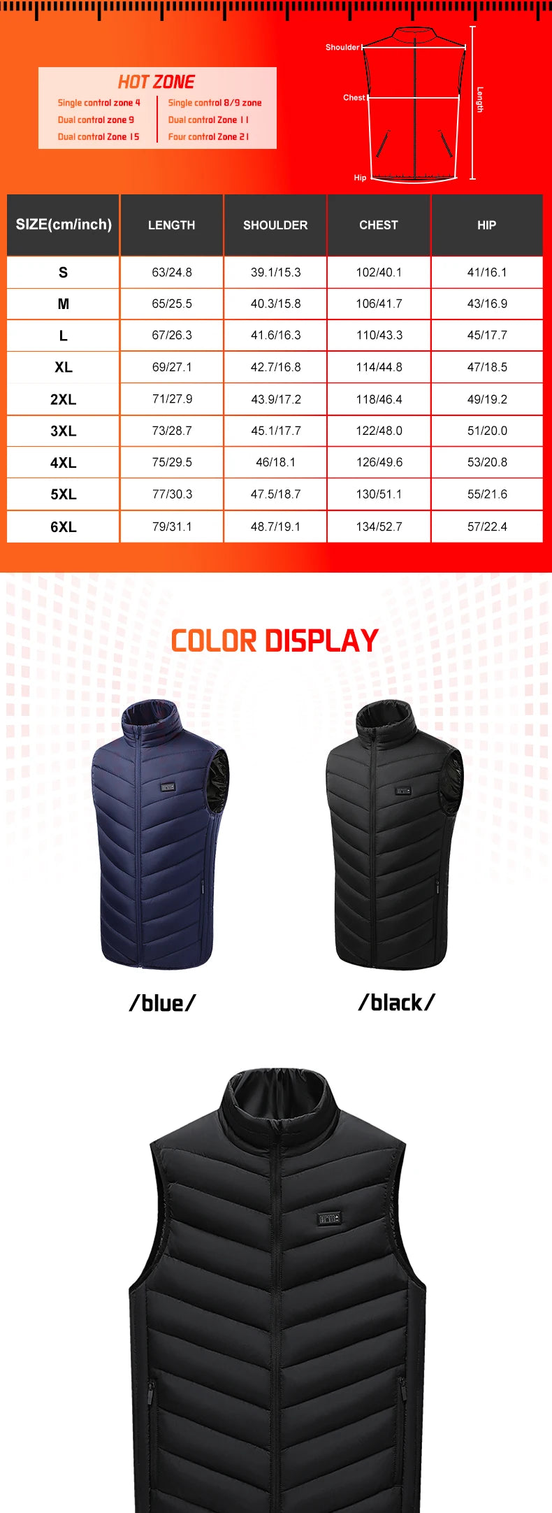 TODWARM Heating Vest Blue Men's Jacket Heated Winter Women's Heated Jacket Thermal Vest Warmer Outdoor Sports Jacket