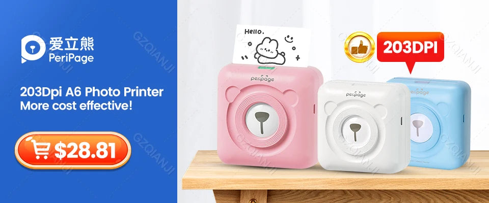 7 Colors Peripage A6 304DPI Mini Photo Printer Notes Sticker Label Printing Machine Bluetooth Portable Wireless Printer Marker