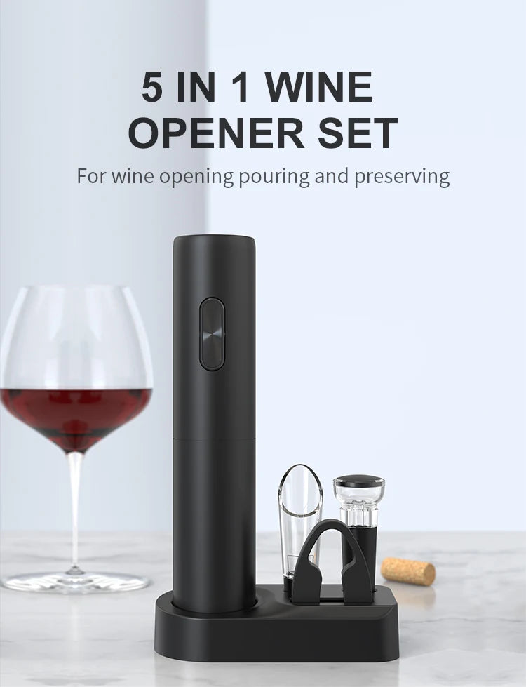 1PCS/1SET Electric Wine Opener Automatic Wine Bottle Corkscrew with Aerator Pourer & Foil Cutter for Kitchen Bar Tool Party Gift