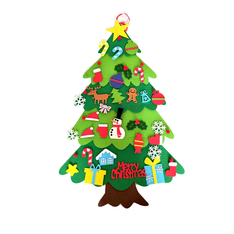 DIY Felt Christmas Tree Wall Hanging Artificial Xmas Tree with Santa Claus Snowflakes Ornament New Year Party Supplies Gift