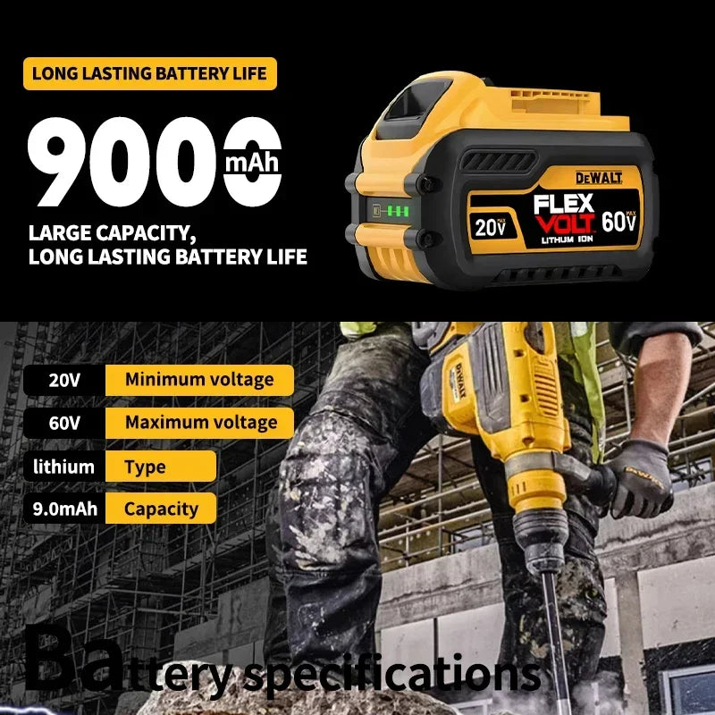 Original DEWALT Battery 60V 9.0AH, Rechargeable Lithium-ion Battery, DEWALT，DCB609，DCB118， Fast Charging, DEWALT Tool Battery,