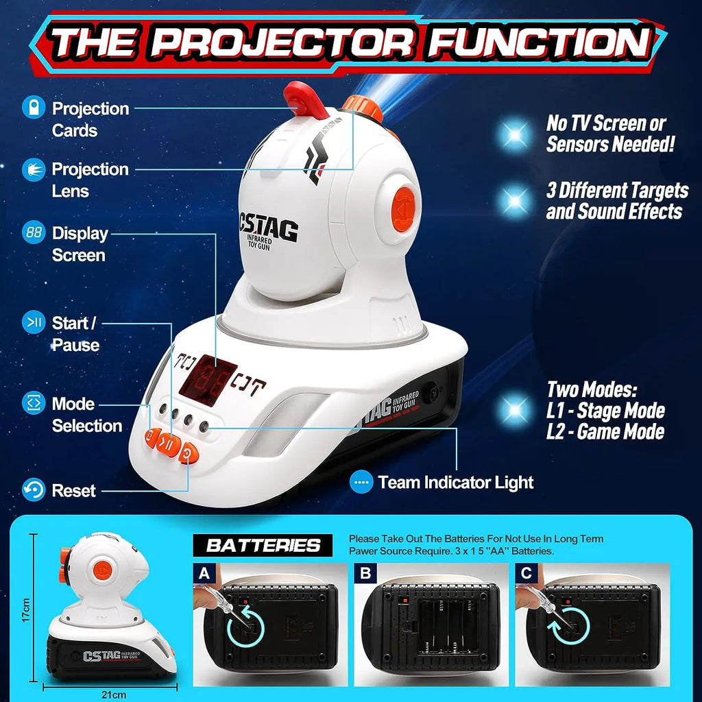 VATOS Infrared Laser Tag Guns Set Projector Duck UFO Hunting Game Indoor 2 Players Mini Pistol Toy Kids 2-7 Ages Boys Girls Gift