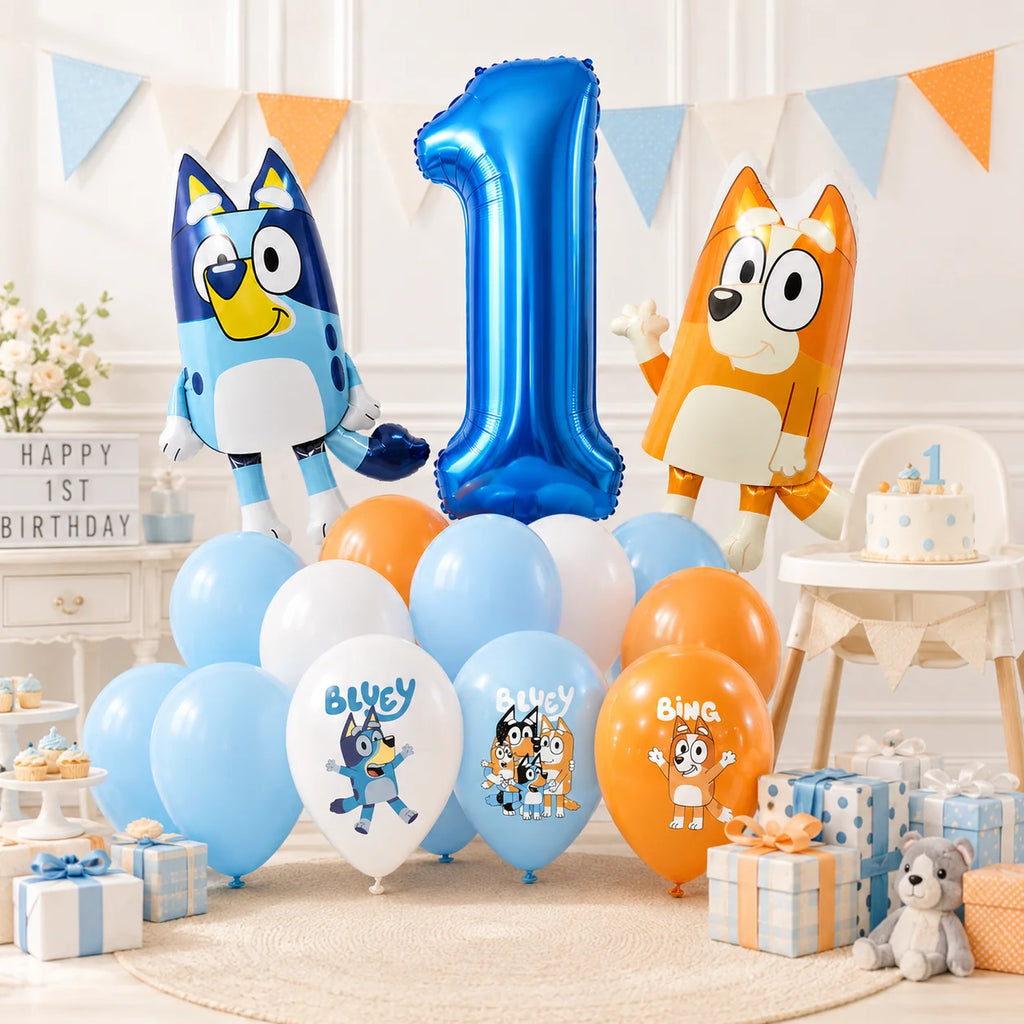 Bluey 1th Birthday Decorations Balloon Set Bluey Bingo Foil Balloons Latex Balloons Party Supplies for Kids Girls Boys