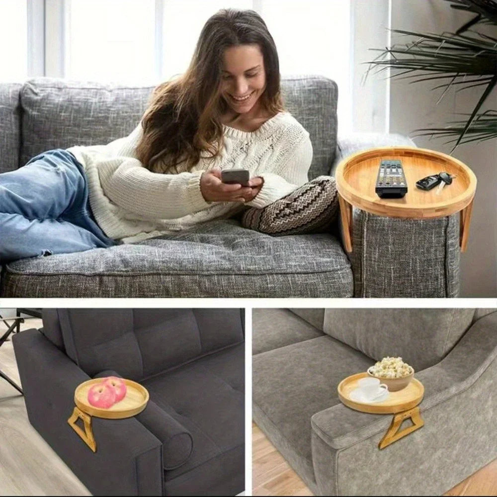 2026 Sofa Tray Table Sofa Armrest Clip-On Tray Natural Wooden Sofa Tray Practical TV Snack Tray for Remote Control Coffee Snacks