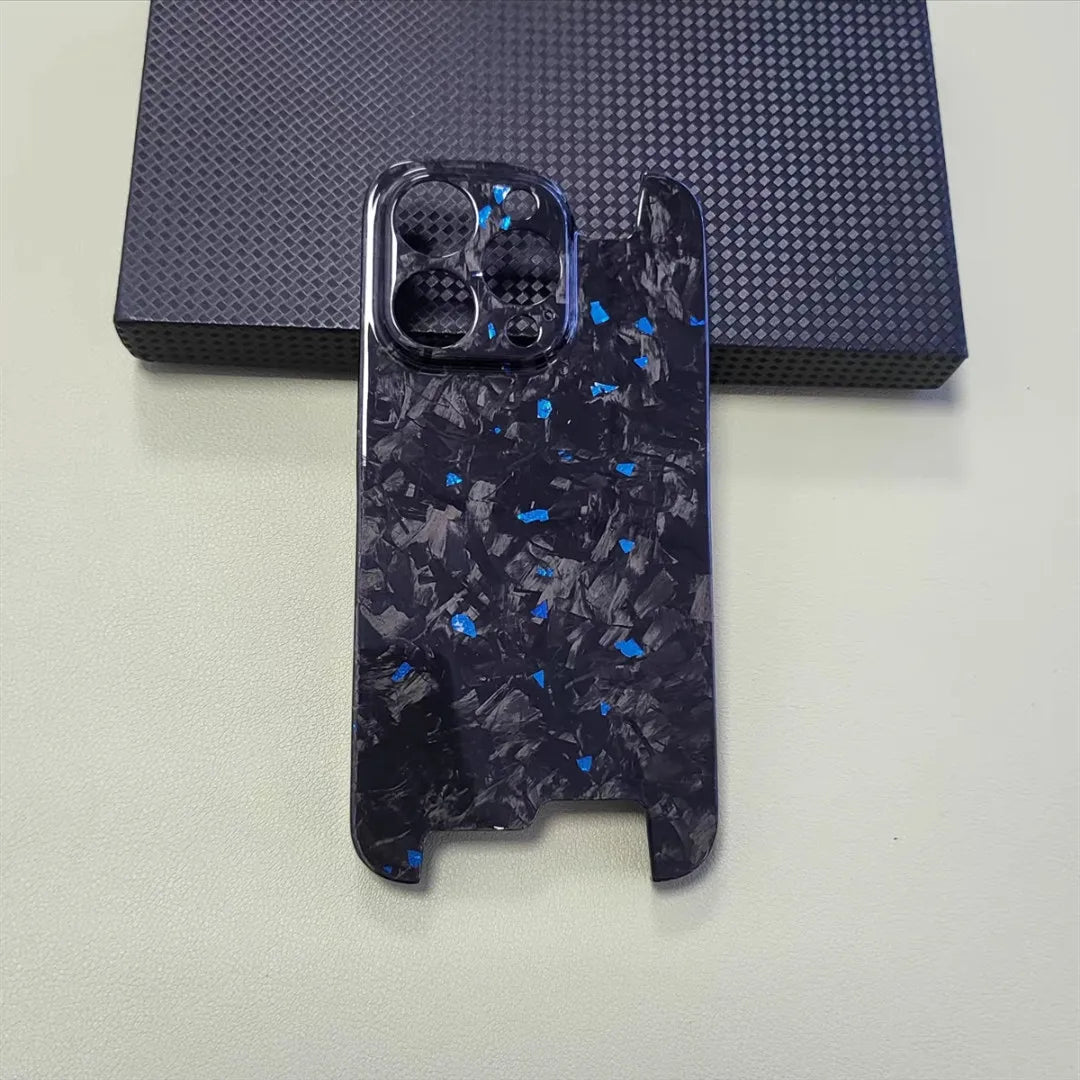 Glossy Forged Ultra Thin Genuine Pure Carbon Fiber Cover For iPhone 15 14 16 Pro Max Glitter Bling Irregular Shockproof Case