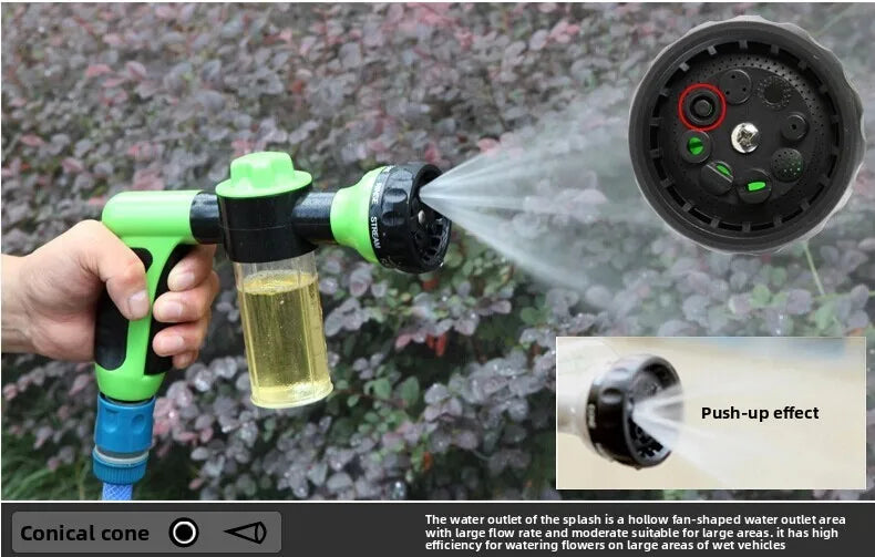 Multifunctional  Adjustable Mode Water Guns Nozzle Hose Washer Garten Watering Jet Sprayer with Foam Container Fertilizer Tools