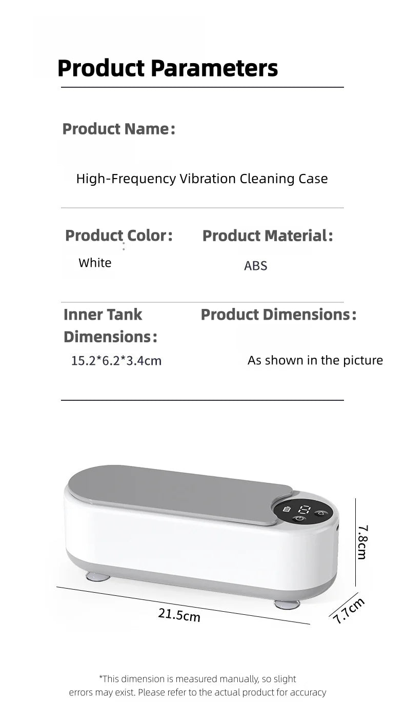 High Frequency Vibration Jewelry Cleaner 360° Automatic Deep Cleaning Tool Portable USB Rechargeable for Rings Watches Glasses