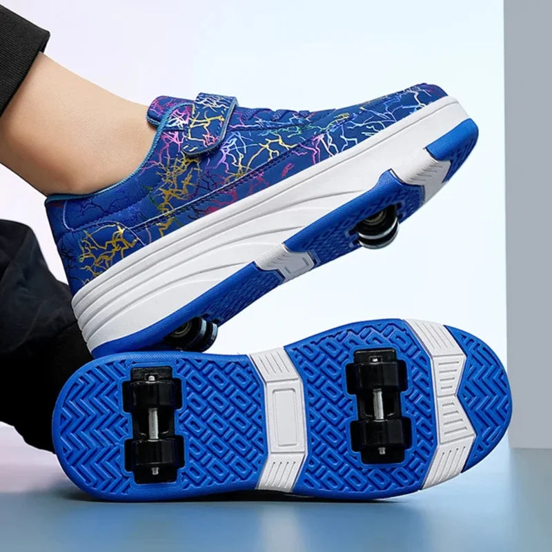 Double Row 4-Wheel Skates Roller Shoes with Wheels Dual-Purpose Racing Roller Sneakers Skateboard Shoes Speed Roller Skate Shoes