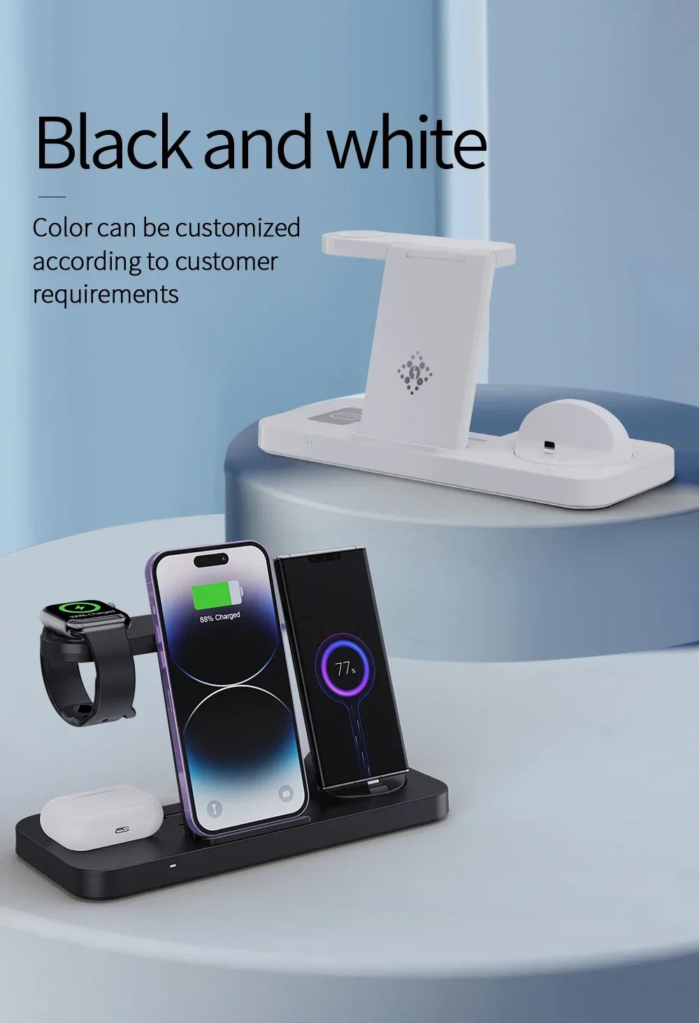Foldable 6 In 1 Wireless Charger Stand For iPhone 15 14 13 12 11 X Apple Watch 8 7 6 5 4 3 2 Airpods Fast Charging Dock Station