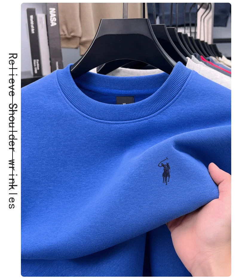 Designer brand men's round neck sportswear autumn new item thickened warm luxury pony print loose casual Paul pullover