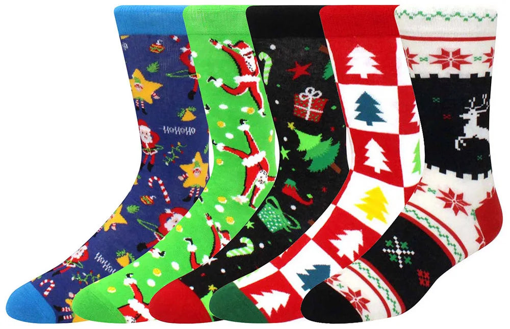 5 pairs Men Christmas Socks Funny Xmas Santa Claus Tree Snowflake Elk Snow Cotton Medium tube Happy Sock Men New Year Sokken