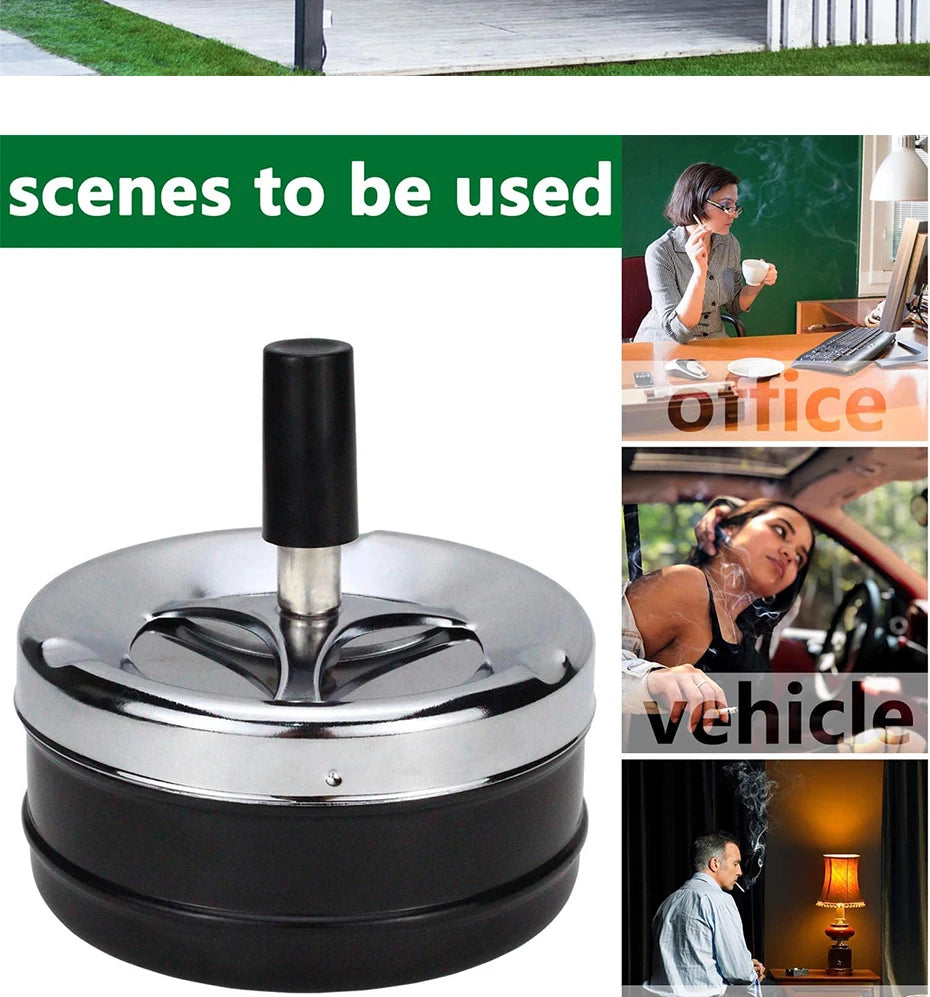 Cool Ashtray Stainless Steel Push Down Spinning Ashtray Self-Cleaning Ashtray With Lid Cover Ash Tray for Cigarette Smoking