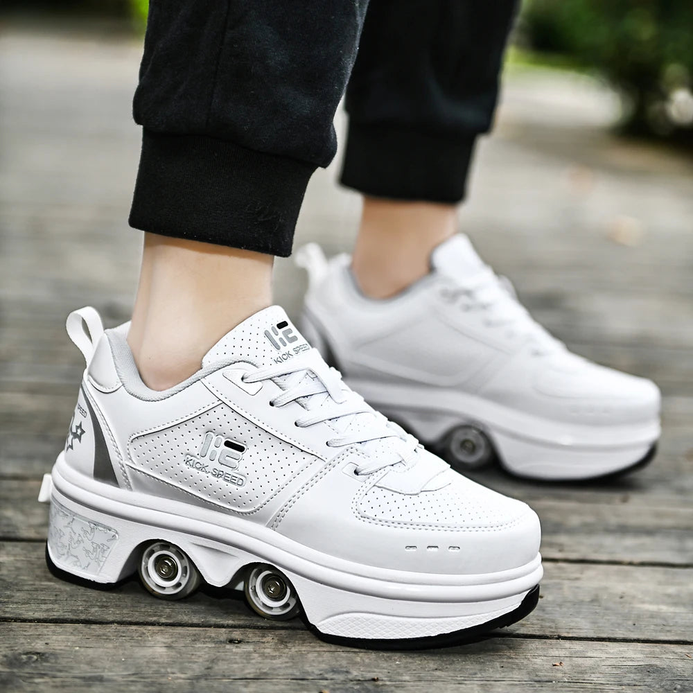 Unisex Four-Wheel Roller Skate Shoes Casual Deformation Parkour Sneakers Kids Skates Stage personalized Sport Roller Skate Shoes
