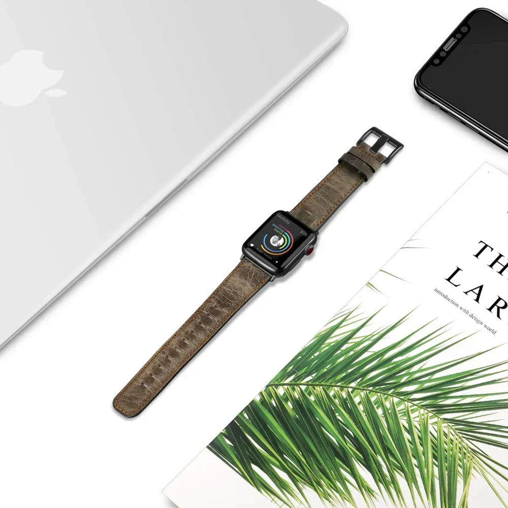 Leather Strap for Apple watch band 44mm 49/45mm 40/41 42 46mm belt Retro luxury Correas iWatch series 10 9 5 4 SE 6 7 8 ultra 2