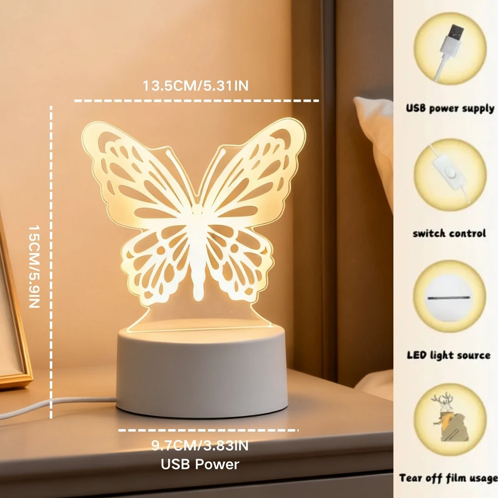 3D Dreamy Butterfly LED Night Light, USB Desktop Decorative Light, Suitable for Romantic Bedroom Decoration, Ideal Christmas Gif