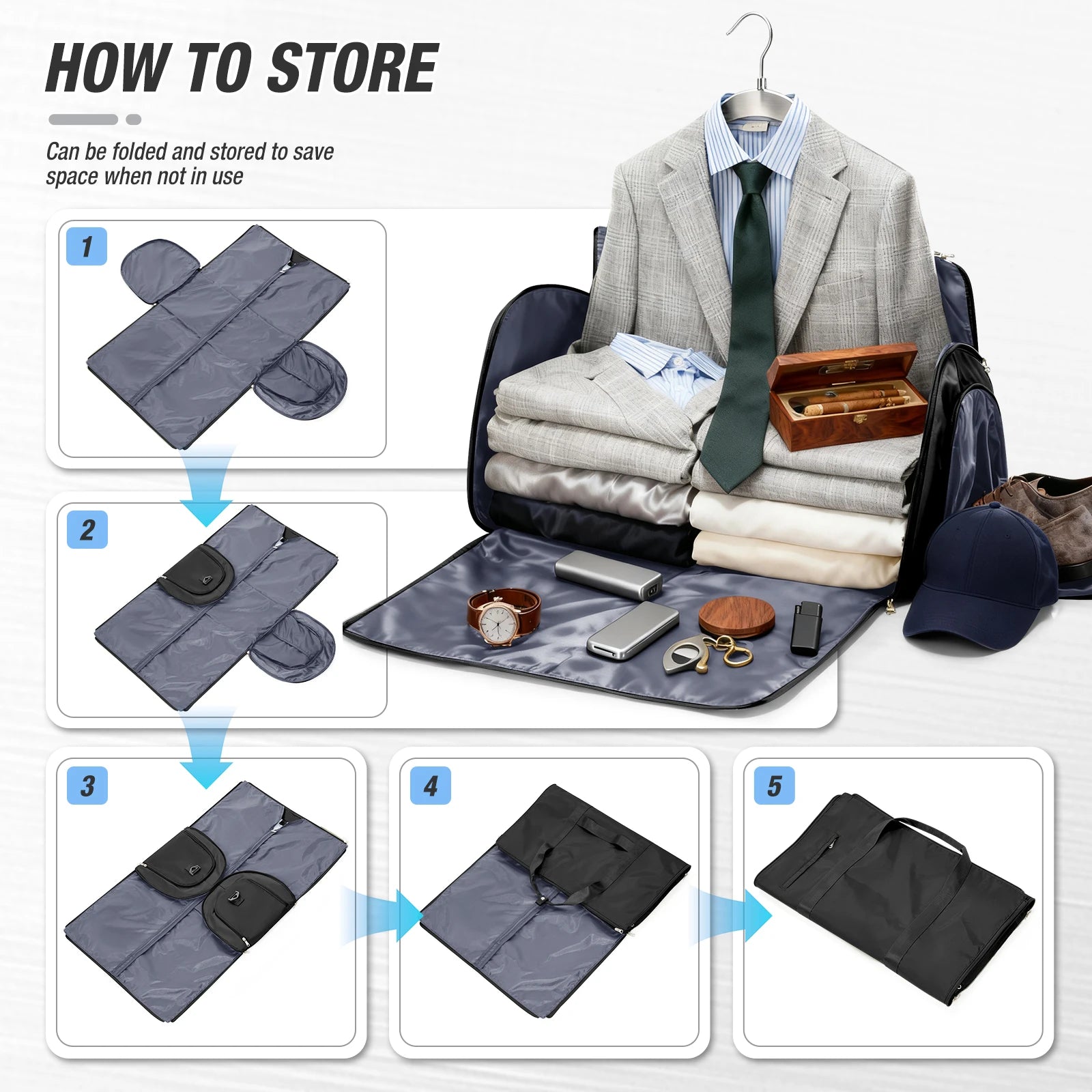 Foldable Convertible Garment Duffle Bag for Travel - 2-in-1 Hanging Suit Organizer & Carry-On Duffel Luggage Business Travel Bag