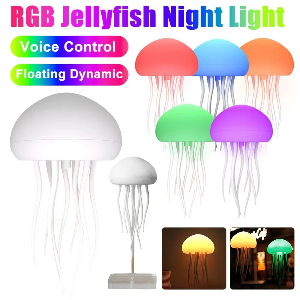 Cartoon Jellyfish Night Light RGB Gradient Cute Jellyfish Bedside Lamp Voice Control Type-C Charging LED Night Lamp
