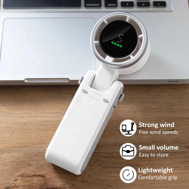 2025 New Hanging Neck Outdoor 180 Degree Folding Desktop Mini Fan Hand-held Folding High-speed Powerful Turbo Fan