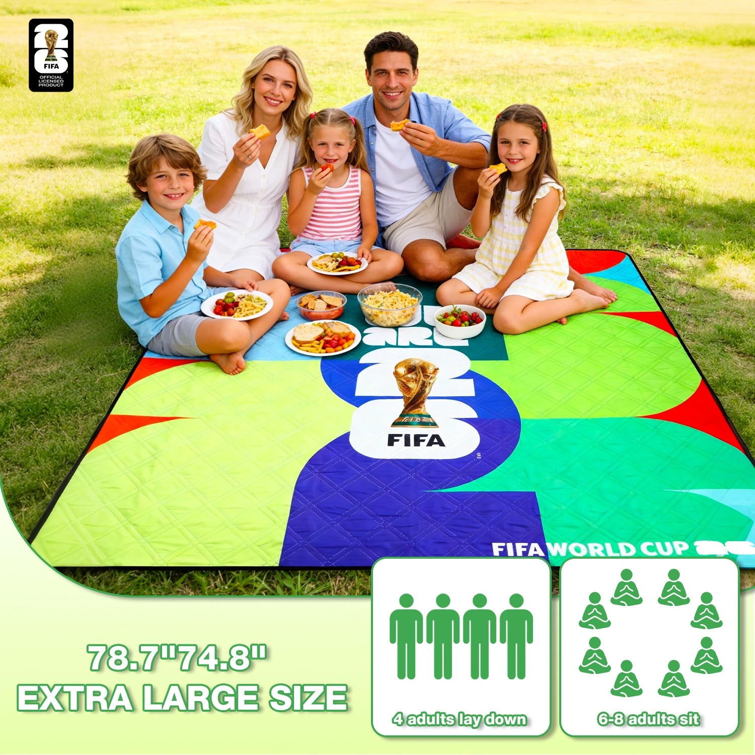 FIFA WORLD CUP 2026 Official Picnic Mat, Extra Large Foldable Outdoor Blankets FIFA Picnic Mat for Beach,Soccer Fan Camping Gift