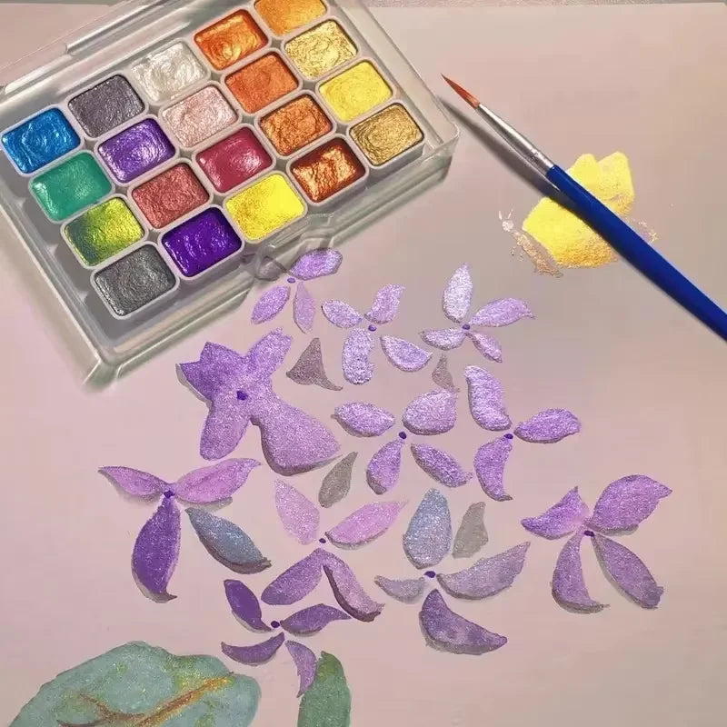 20 Colors Metal Watercolor Painting Set, Portable Box With Shiny Pearls Solid Watercolor Painting, And Art Supplies, Watercolor