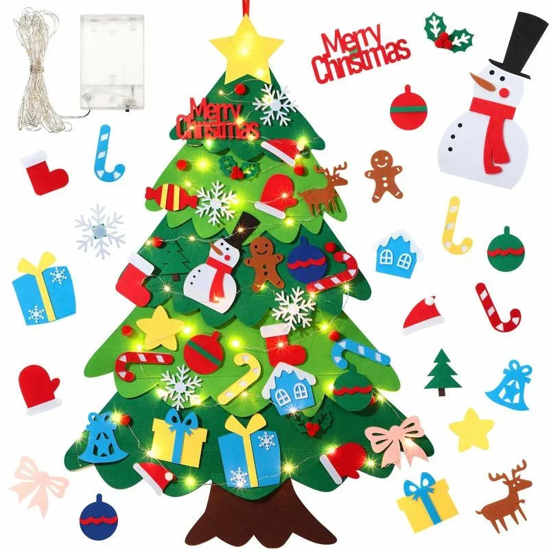 DIY Felt Christmas Tree Wall Hanging Artificial Xmas Tree with Santa Claus Snowflakes Ornament New Year Party Supplies Gift
