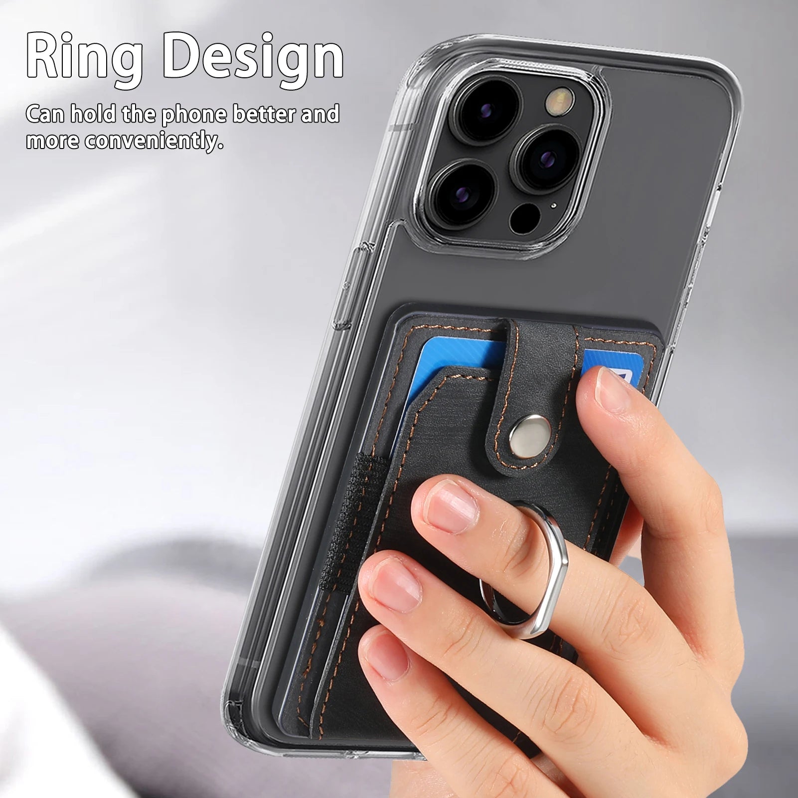 Phone Holder Wallet Case Card Slot Holder PU Leather Back Sticker Adhesives With Ring Stand For Mobile Phone iPhone Samsung
