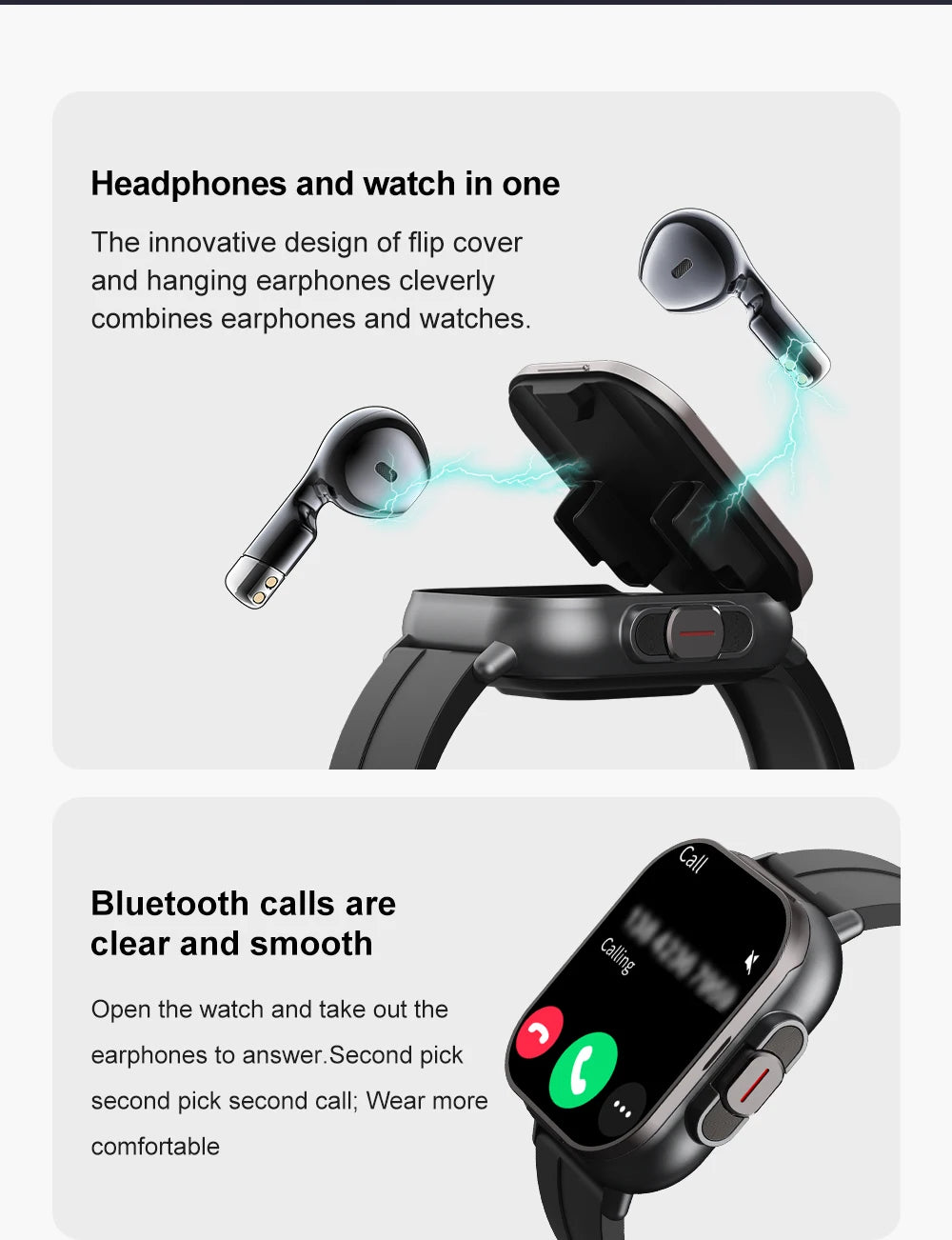 2026 New Smartwatch TWS Earphone 2.01' Bluetooth Call Heart Rate Monitor Sport Fitness Tracker 2 in 1 Smart Watch Headset